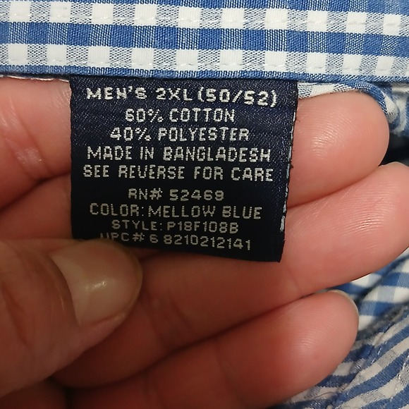 Puritan Mens 2XL Mellow‎ Blue Gingham Button Down Shirt Wrinkle Resistant - Picture 5 of 8